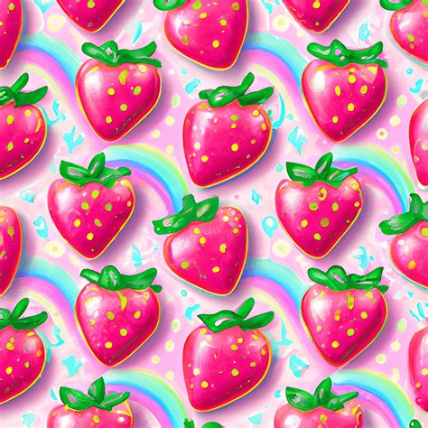 Rainbow Pink Strawberries Pattern Pink Glitter Background Realistic