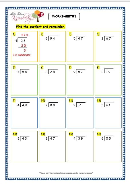 Grade 3 Long Division Worksheets Long Division Worksheets