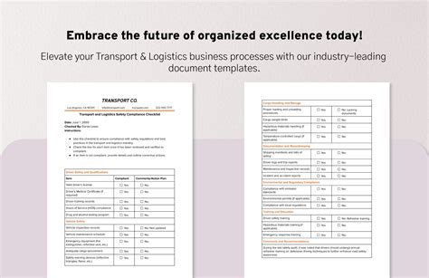 Transport And Logistics Safety Compliance Checklist Template In Word