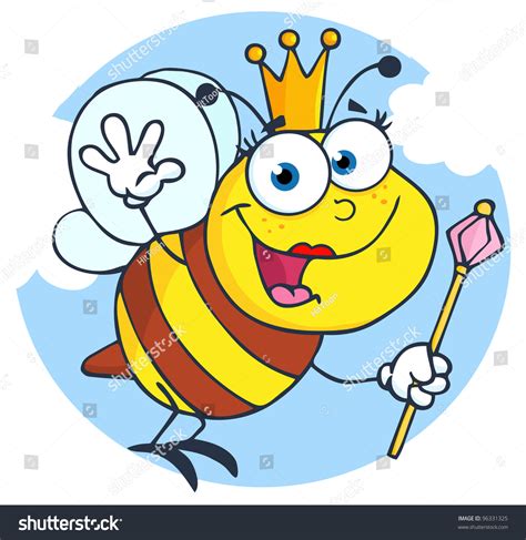 Happy Queen Bee Cartoon Character Raster Stock Illustration 96331325