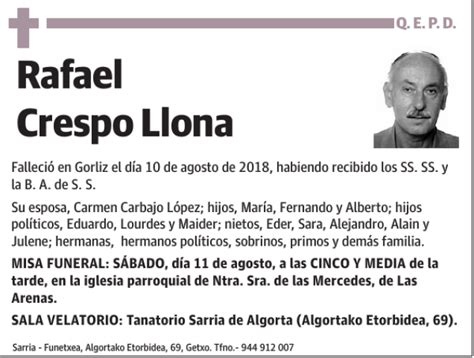 Rafael Crespo Llona Esquela Necrológica El Correo