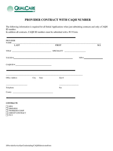 Fillable Online PROVIDER CONTRACT WITH CAQH NUMBER Fax Email Print