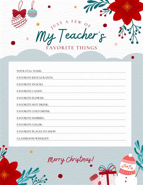 My Teachers Favorite Things Printable Instant Download Editable