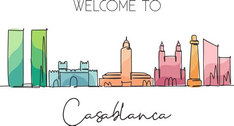 One Continuous Line Drawing Of Casablanca City Skyline Morocco