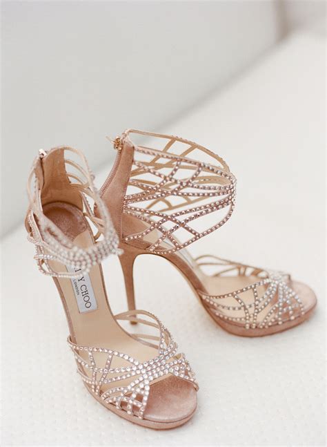 Peach Suede Jimmy Choo Wedding Shoes With Crystals