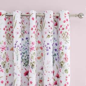 Watercoloured Floral Pink Blackout Eyelet Curtains | Dunelm