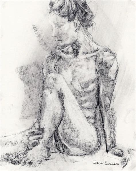 FEMALE NUDE FIGURE Original Graphite Drawing Naked Woman Brunette Hair