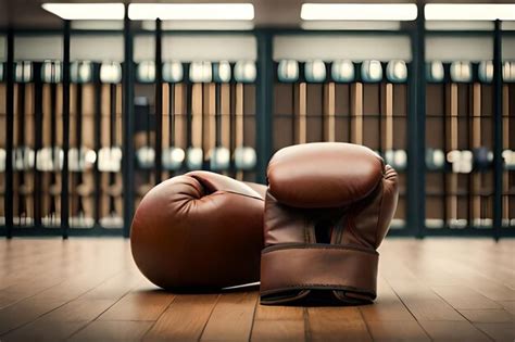 Premium AI Image | A leather boxing glove sits on a wooden floor in a ...