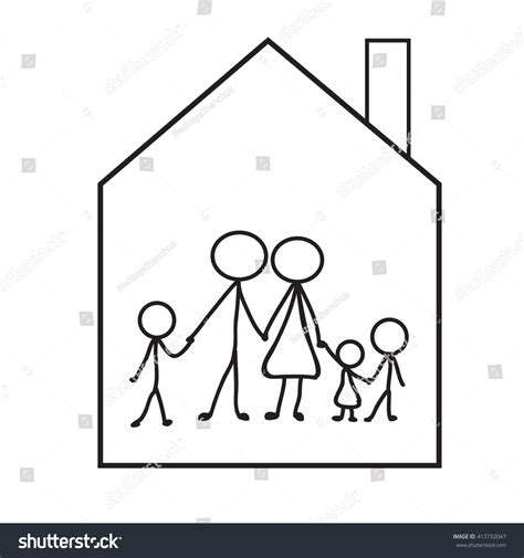 Illustration Stick Figure Family House Stock Illustration 413732047 | Shutterstock