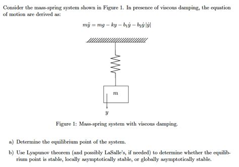 Solved Consider The Mass Spring System Shown In Figure 1 In