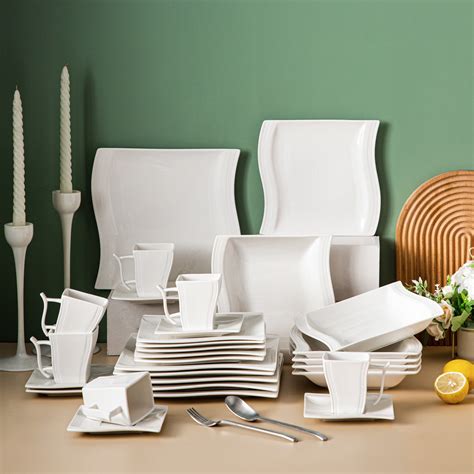 Elegant Modern Malacasa Piece Porcelain Dinnerware Set Ivory White