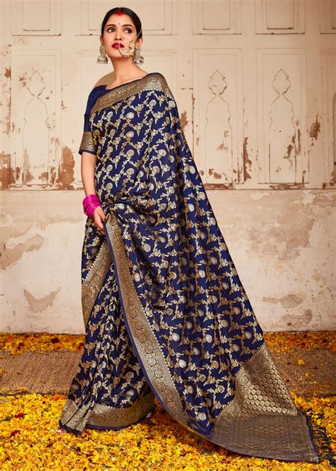 Royal Blue Dual Tone Banarasi Silk Saree Urban Womania