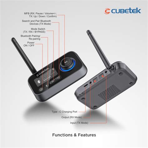 Cubetek 3 In 1 LCD Display V5 0 Bluetooth Transmitter Receiver Bypass