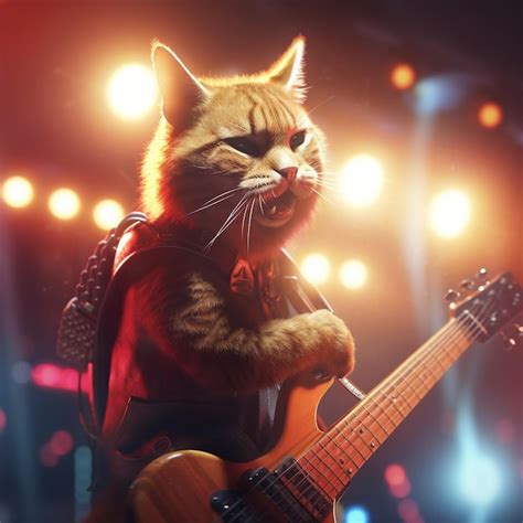 En Esta Ilustraci N Se Muestra Un Gato Tocando Una Guitarra Foto Premium