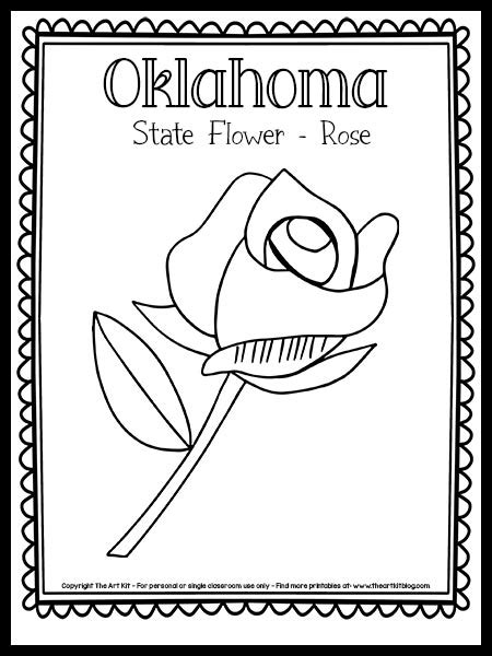 Oklahoma State Flower Coloring Page The Rose Free Printable The