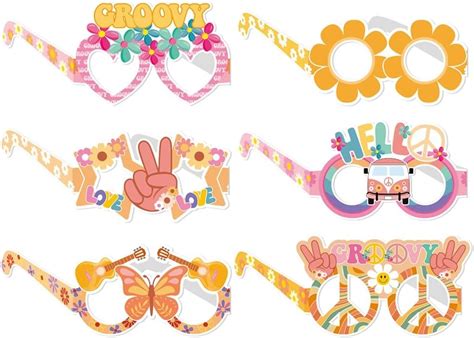 Loonelo 12pcs Groovy Retro Hippie Boho Paper Glasses Two