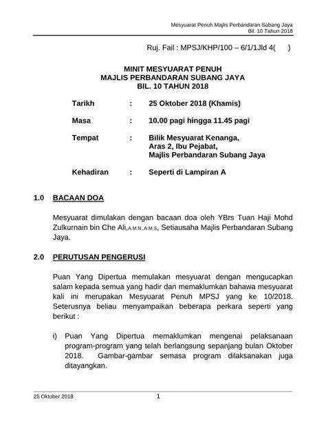 Pdf Minit Mesyuarat Penuh Majlis Perbandaran Mesyuarat Laporan