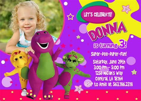 Free Personalized Barney Birthday Invitations | BirthdayBuzz