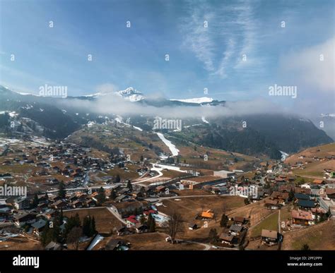 Aerial panorama of the Grindelwald, Switzerland village view near Swiss Alps Stock Photo - Alamy