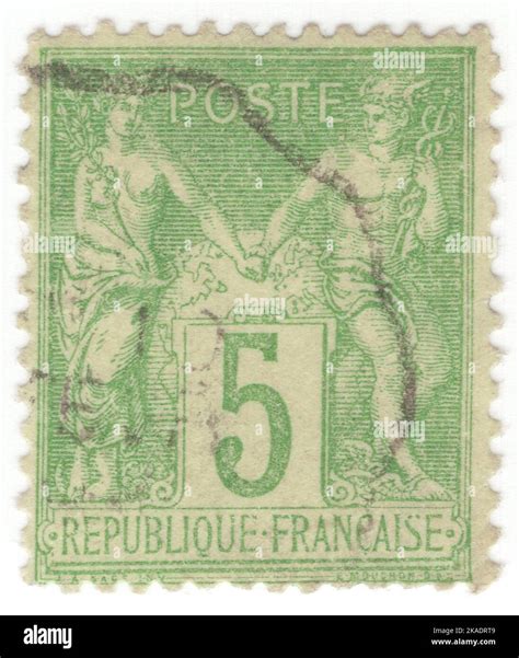 France An Centimes Yellow Green Postage Stamp Depicting