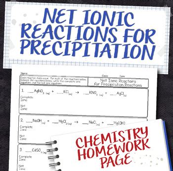 Net Ionic Precipitation Chemical Equations Homework Worksheet Tpt