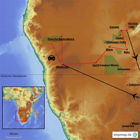 StepMap Namibia Botswana Simbabwe Landkarte für Südafrika