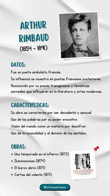 Biograf A Arthur Rimbaud Literatura Universal Simbolismo Otra