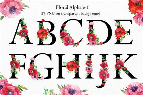 Poppies Watercolor Flower Alphabet 27 PNG Alphabet Letters Etsy