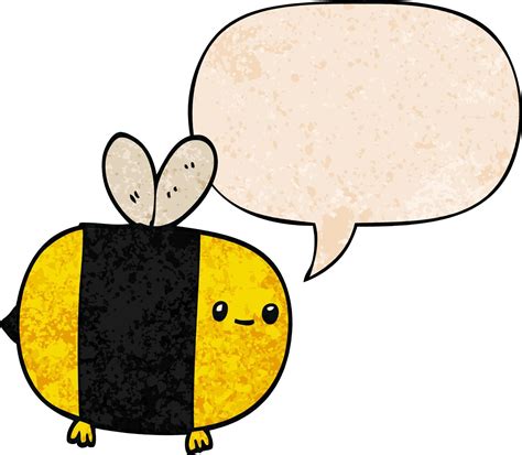 Cute Cartoon Bee And Speech Bubble In Retro Texture Style