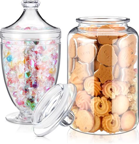 Nuogo 2 Pcs 1 Gallon Candy And Cookie Jar Plastic Jars With Lids 128 Oz Decorative