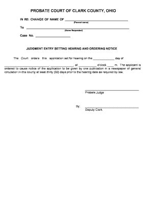 Fillable Online Probate Clarkcountyohio JUDGMENT ENTRY SETTING HEARING