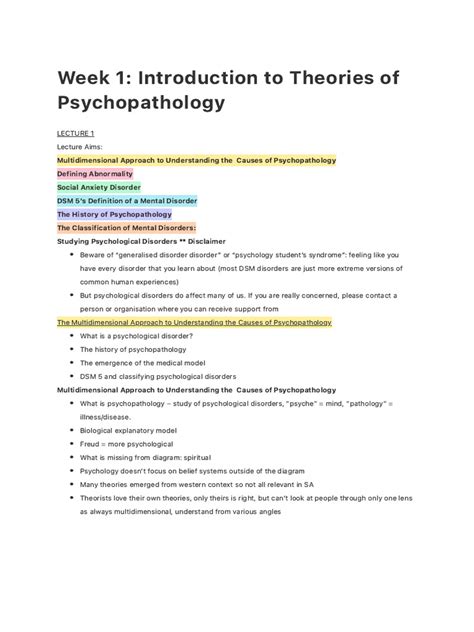 Week 1 Introduction To Theories Of Psychopathology Pdf Attachment Theory Mental Disorder