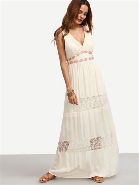 White V Neck Sleeveless Maxi Dress Shein Sheinside