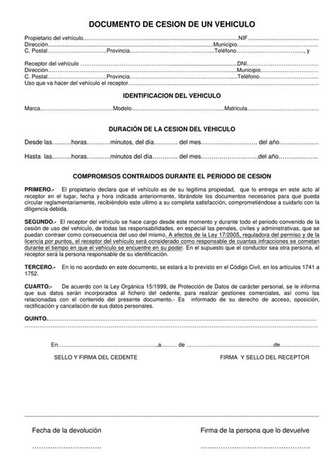 Documento De Cesion De Un Vehiculo