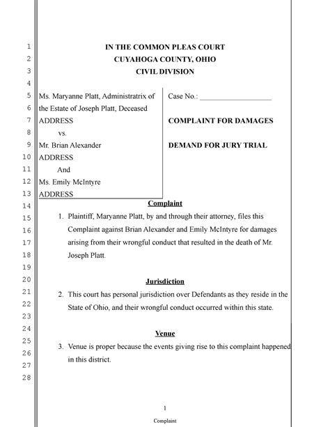 Court Document 1 A Example IN THE COMMON PLEAS COURT CUYAHOGA