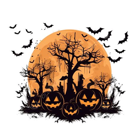 Feliz Ilustración De Halloween Con Calabazas PNG árbol Seco Embrujado