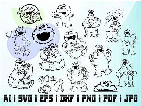 Cookie Monster Svg Outline Bundle Kit Instant Download Etsy Australia