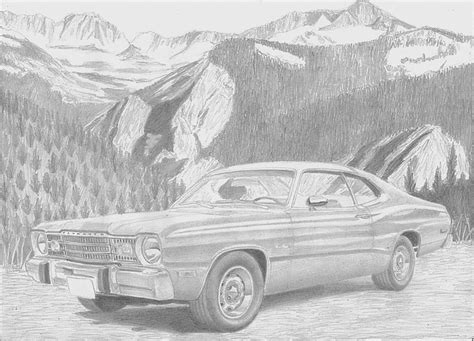 1974 Plymouth Duster Classic Car Art Print Drawing By Stephen Rooks