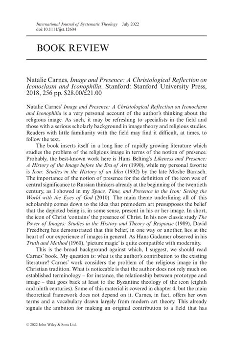 (PDF) BOOK REVIEW of Natalie Carnes, "Image and Presence: A Christological Reflection on ...