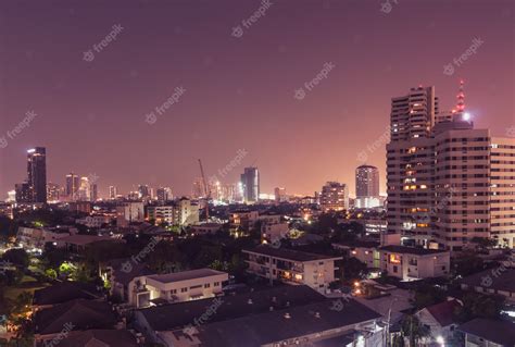 Premium Photo Bangkok Night View With Skyscraper In Business District