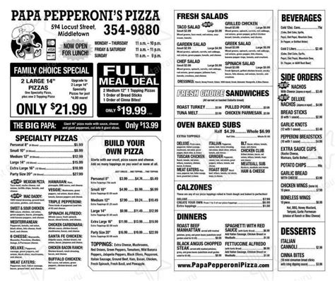 Menu at Papa Pepperoni Pizza pizzeria, Middletown