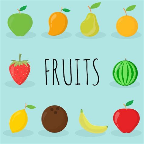 Conjunto de ilustración de vector de frutas lindas Vector Premium