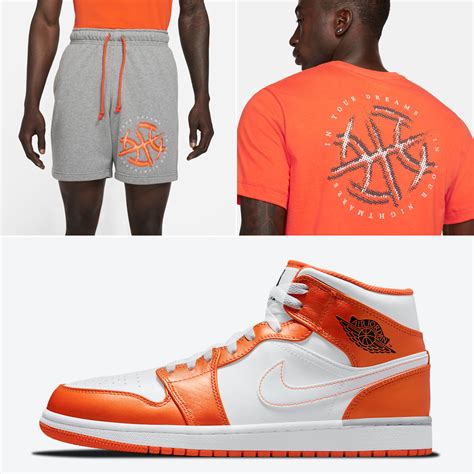 Air Jordan 1 Mid Electro Orange Shirts Hats Clothing Outfits