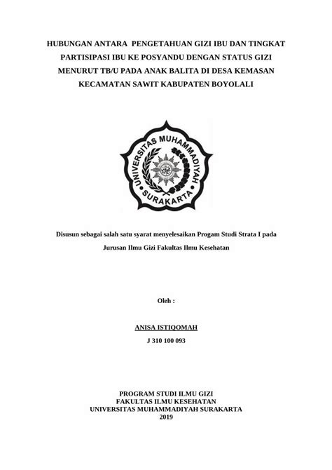 Pdf Hubungan Antara Pengetahuan Gizi Ibu Dan Tingkat Eprints Ums