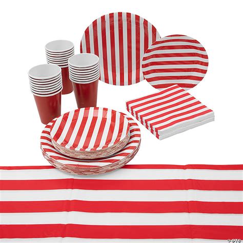 Red & White Stripe Party Tableware Kit for 24 Guests | Oriental Trading