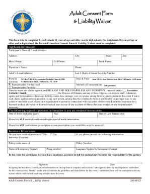 Fillable Online Adult Consent Liability Waiver Trip Form Fax Email