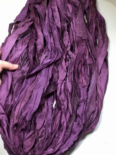 Recycled Sari Silk Ribbon Deep Purple Eggplant Purple Free Etsy