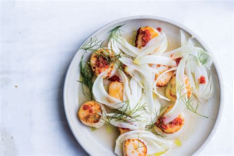 Seared Scallops With Red Chile Paste And Fennel Salad Recipe Epicurious