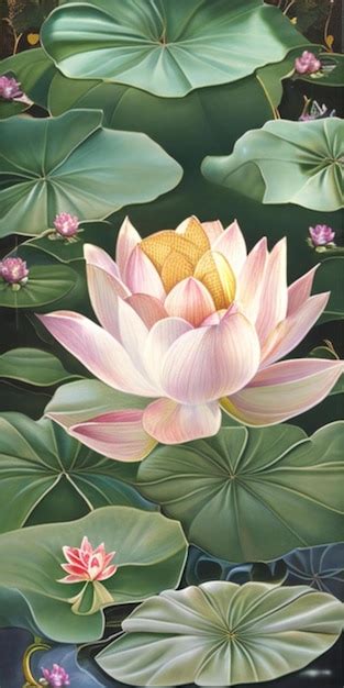 Premium Photo A Painting Of Lotus Flowers In A Pond