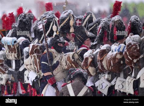 History Enthusiasts Dressed In Regimental Costumes Take Part In A Re Enactment Of Napoleons